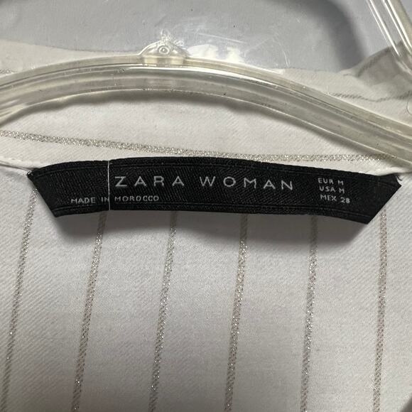 Zara Woman Striped Dolman Sleeve Metallic Shirt Size Medium - Picture 2 of 8